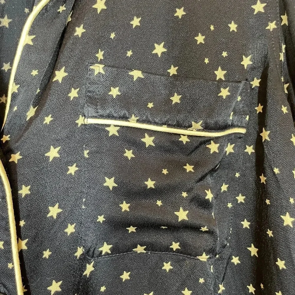 Rails Satin Pajama Top Midnight Stars Women's Size‎ Medium Button Up Collared